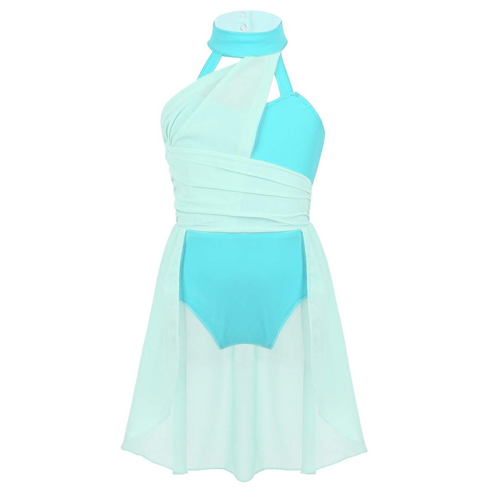 Fldy Kids Girls Lyrical Dance Costumes Modern Jazz Dancewear Sleeveless Mesh Dress Ballet Dance Outfits Mint Green 8 Years