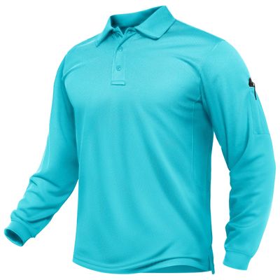 TACVASEN Men's Long Sleeve Polo Shirts Quick Dry Tactical Golf Collared Lightweight Work Breathable Moisture Wicking Outdoor Ice-Blue XL