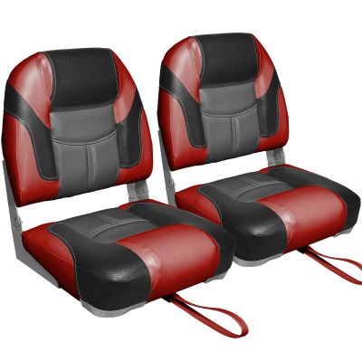 Leader Accessories A Pair of Elite Low/High Back Folding Fishing Boat Seat (2 Seats) (Red/Charcoal/Black)
