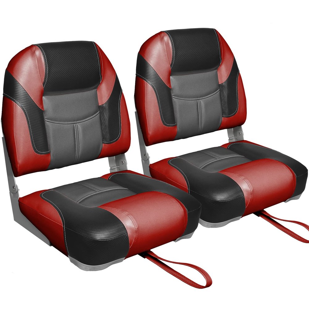 Leader Accessories A Pair of Elite Low/High Back Folding Fishing Boat Seat (2 Seats) (Red/Charcoal/Black)