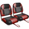 Leader Accessories A Pair of Elite Low/High Back Folding Fishing Boat Seat (2 Seats) (Red/Charcoal/Black) view 1