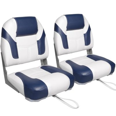 Leader Accessories A Pair of Elite Low/High Back Folding Fishing Boat Seat (2 Seats) (Blue/White)