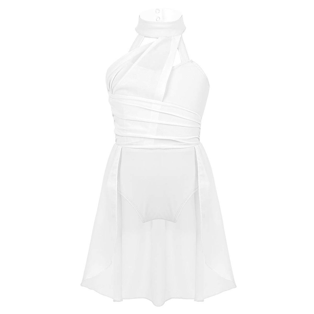 Fldy Kids Girls Lyrical Dance Costumes Modern Jazz Dancewear Sleeveless Mesh Dress Ballet Dance Outfits Ivory 14 Years
