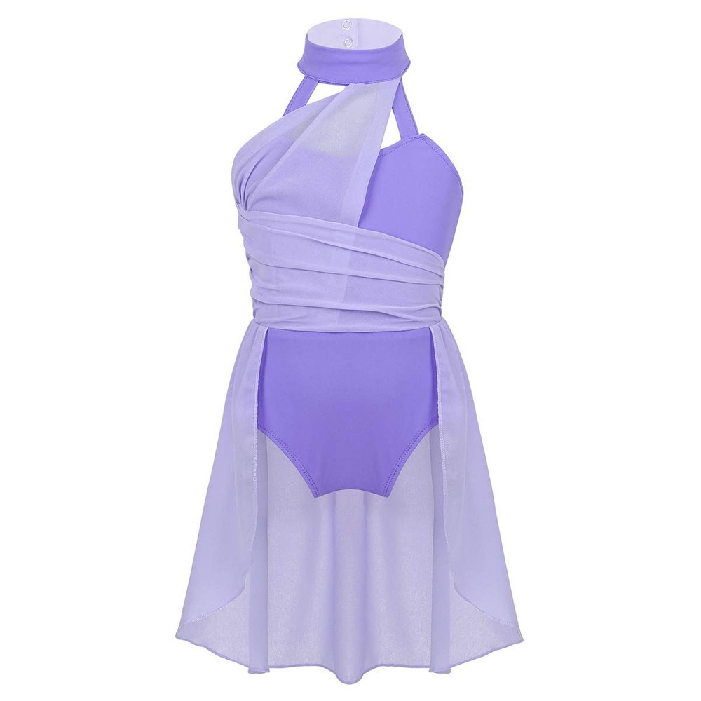 Fldy Kids Girls Lyrical Dance Costumes Modern Jazz Dancewear Sleeveless Mesh Dress Ballet Dance Outfits Lavender 8 Years