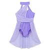 Fldy Kids Girls Lyrical Dance Costumes Modern Jazz Dancewear Sleeveless Mesh Dress Ballet Dance Outfits Lavender 8 Years view 3