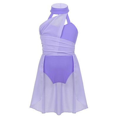 Fldy Kids Girls Lyrical Dance Costumes Modern Jazz Dancewear Sleeveless Mesh Dress Ballet Dance Outfits Lavender 6 Years