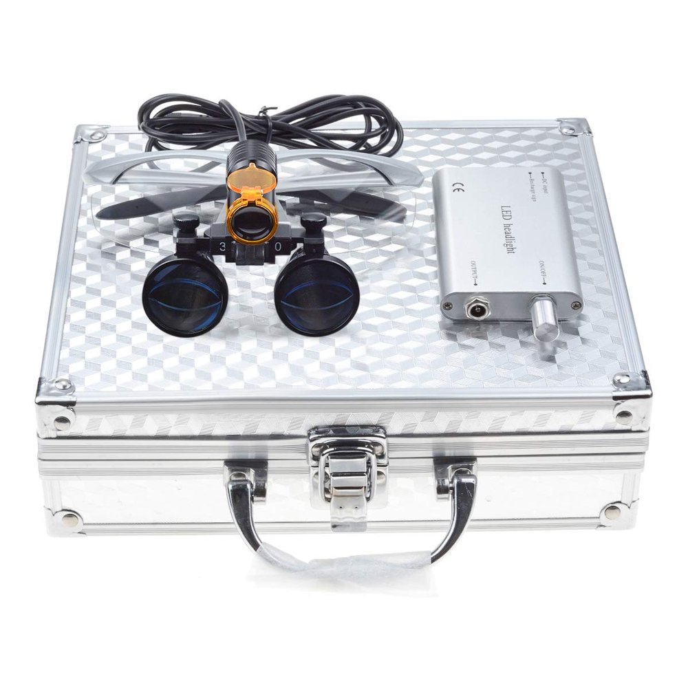 5W LED Headlamp with Filter + 3.5X 420 Binocular Loupes Magnifying Glasses Aluminum Box (Silver)