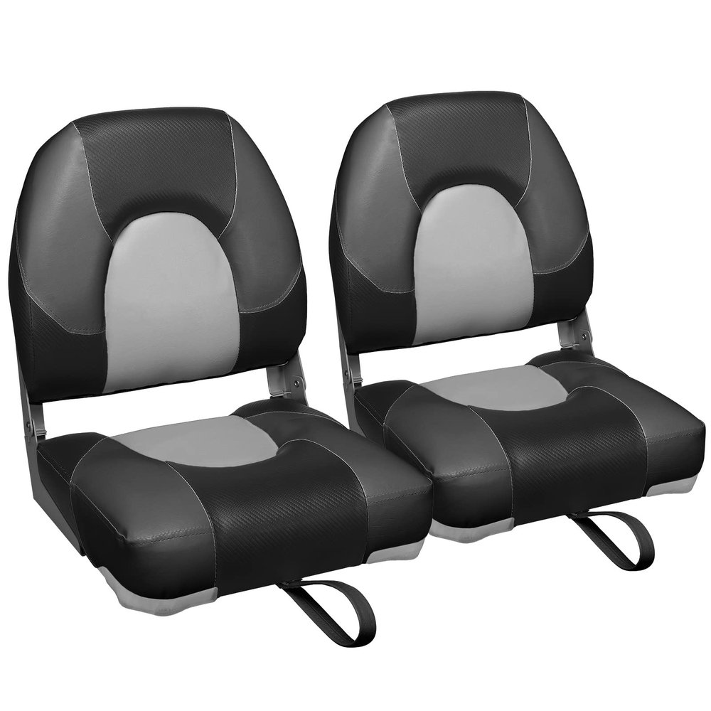 Leader Accessories A Pair of Elite Low/High Back Folding Fishing Boat Seat (2 Seats) (Light Grey/Charcoal/Black)