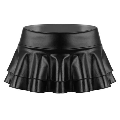 Fldy Women's Solid Novelty Metallic Pleated Mini Skirt Double Layer Tutu Flare Dance Dresses Black Large