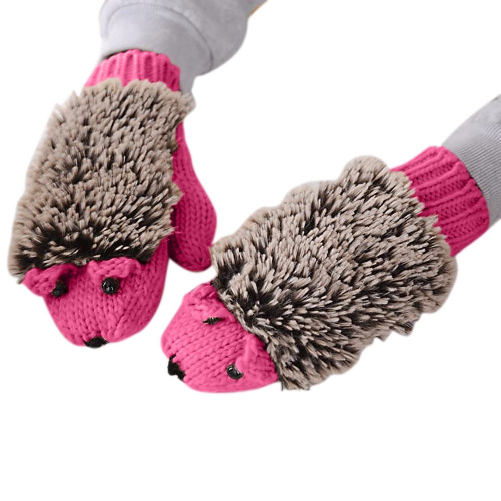ERFV Cold Weather Gloves For Women Knitted Warm Cartoon Hedgehog Winter Fleece Cotton Thick Finger Gloves Insulation Mittens