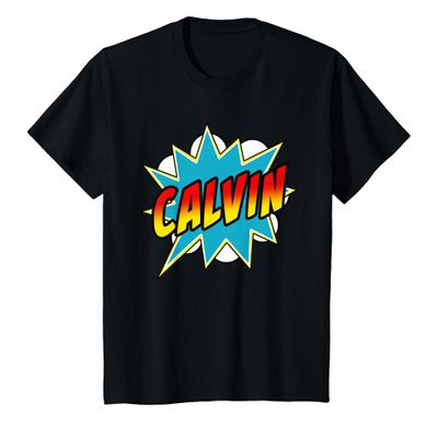 Kids Boys Calvin Comic Book Superhero Name T-Shirt