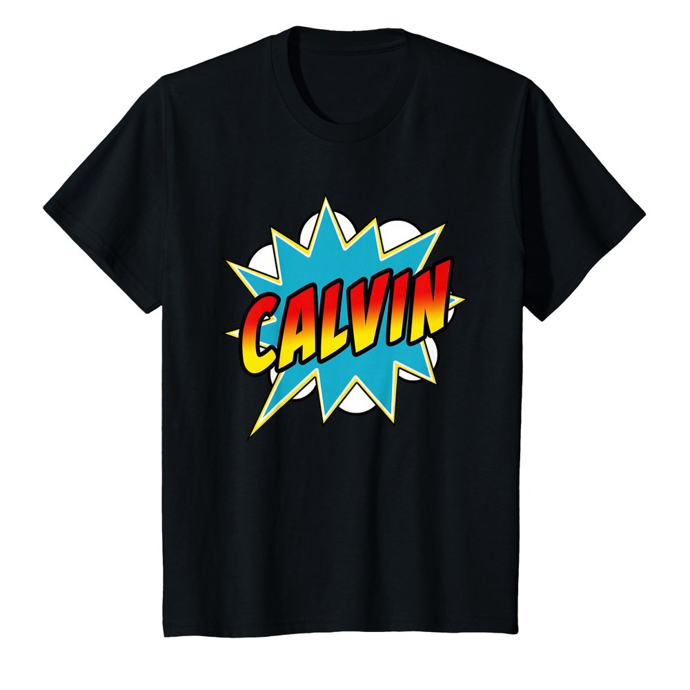 Kids Boys Calvin Comic Book Superhero Name T-Shirt