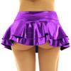 Fldy Women's Solid Novelty Metallic Pleated Mini Skirt Double Layer Tutu Flare Dance Dresses Purple Small view 2
