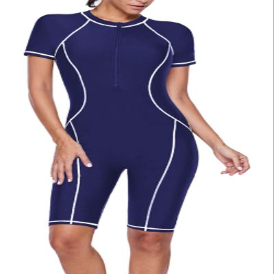 FEOYA Boyleg Swimsuits for Womens Modest One Piece Swimsuits Zipper Bodysuit Swim Contrast Tech Suit Purple