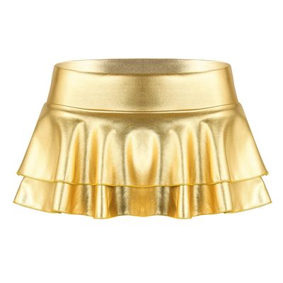 Fldy Women's Solid Novelty Metallic Pleated Mini Skirt Double Layer Tutu Flare Dance Dresses Gold XX-Large