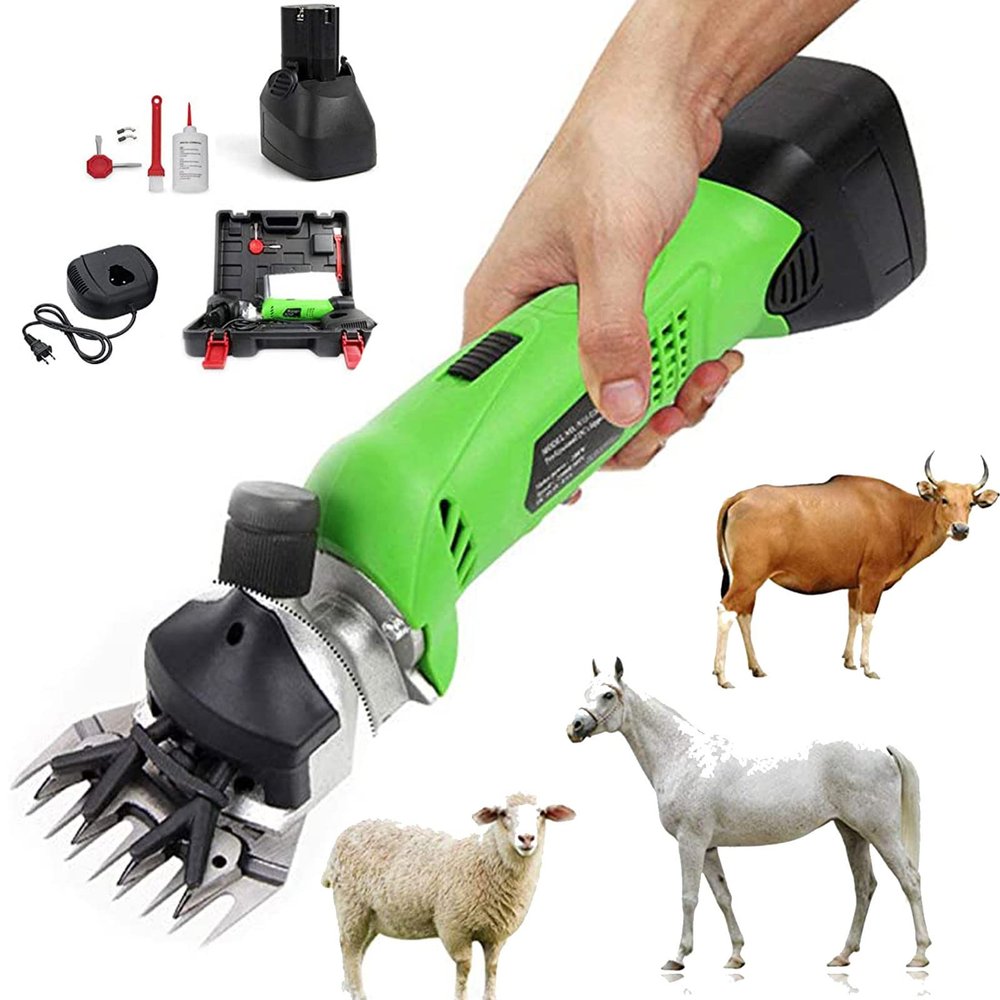 XYEJL Brushless Electric Sheep Shears 200W Wool Scissors Professional Cordless Animal Clippers Rechargeable Lithium Battery Sheep Shearing Machine, for Horse Cattle Goat Alpaca,GrassGreen-220V