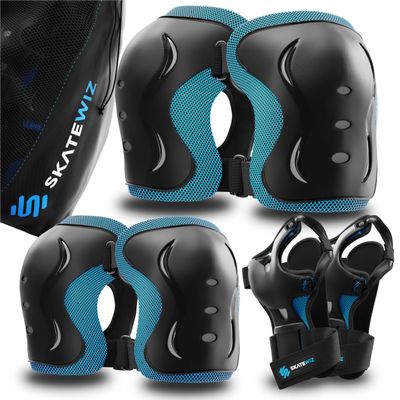 SKATEWIZ Knee and Elbow Pads for Kids 5-8 - Impact Size XS Blue - Knee Pads for Kids - Wrist Guards for Skating Scooter Roller Skates Skateboard - Ice Skates Ages 6-12