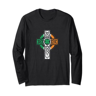 Irish Celtic Knot Christian Cross Ireland Flag Shamrock Long Sleeve T-Shirt