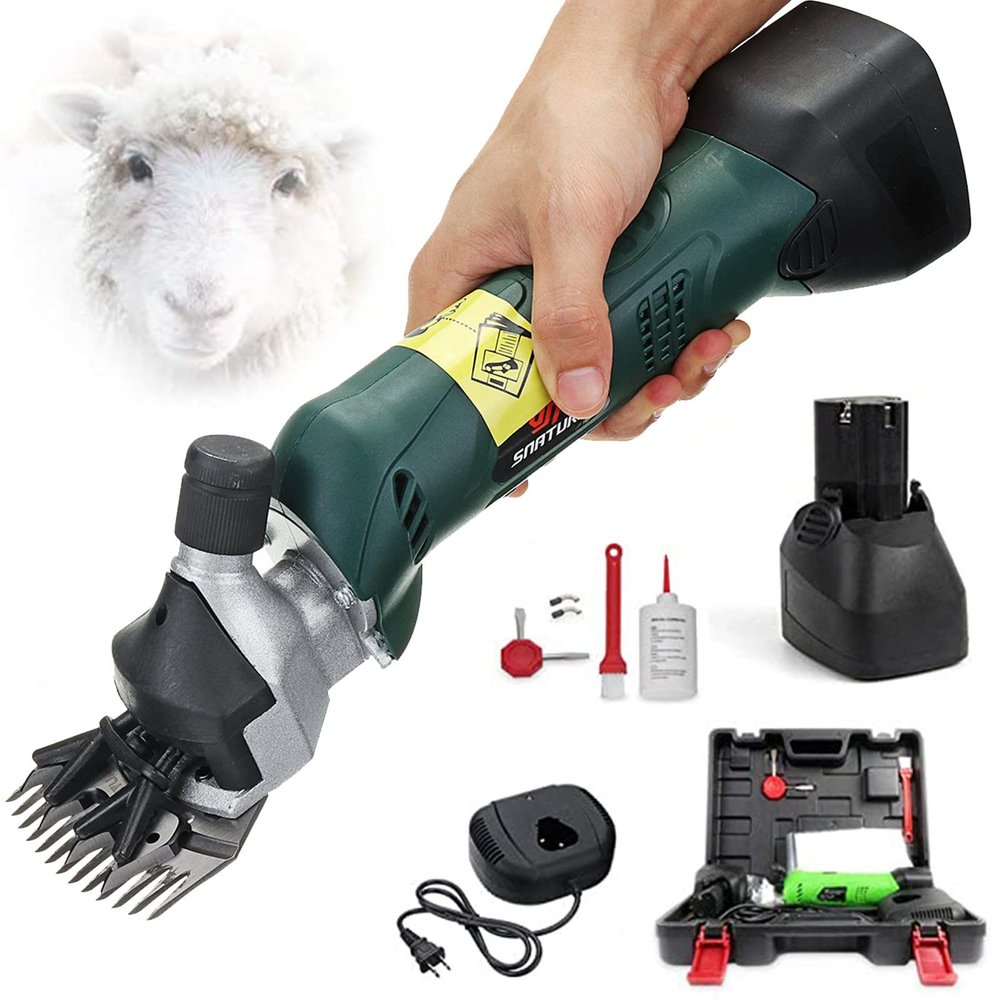 XYEJL Sheep Shears, 200W Brushless Professional Rechargeable Electric Sheep Shears for Shaving Fur Wool in Sheep, Goats, Cattle, Farm Livestock Pet, Animal Hair Clipper,DarkGreen-110V