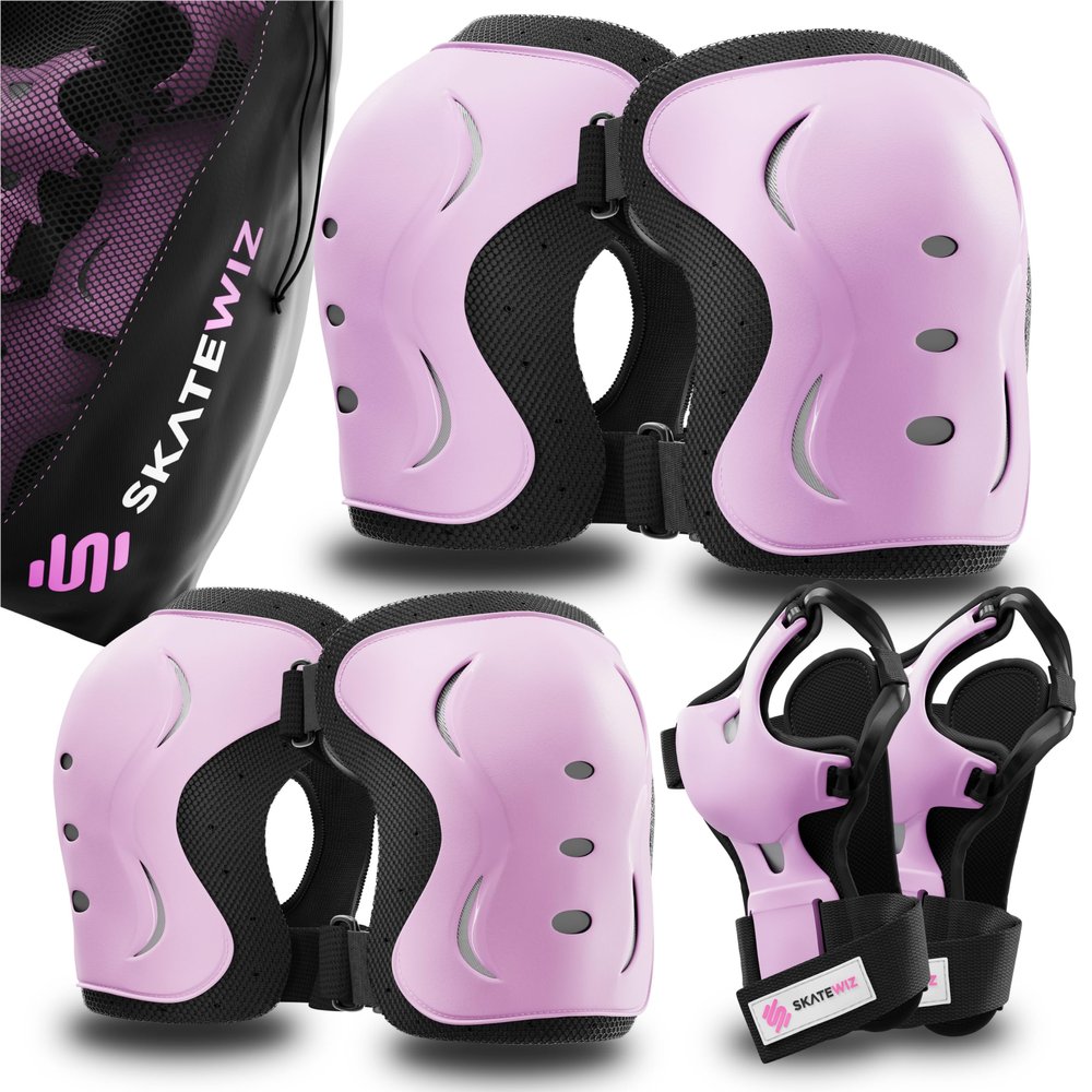 SKATEWIZ Knee and Elbow Pads Adult - Impact Size L Pink Black - Skating Protective Gear Adult - Wrist Guards for Skating Scooter Roller Skates Skateboard - Ice Skates Men