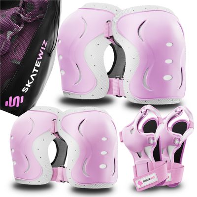 SKATEWIZ Knee and Elbow Pads Adult - Impact Size L Pink White - Skating Protective Gear Adult - Wrist Guards for Skating Scooter Roller Skates Skateboard - Ice Skates Men
