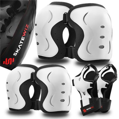 SKATEWIZ Knee and Elbow Pads for Kids 8-14 - Impact Size S White - Knee Pads for Kids - Wrist Guards for Skating Scooter Roller Skates Skateboard - Ice Skates Ages 6-12