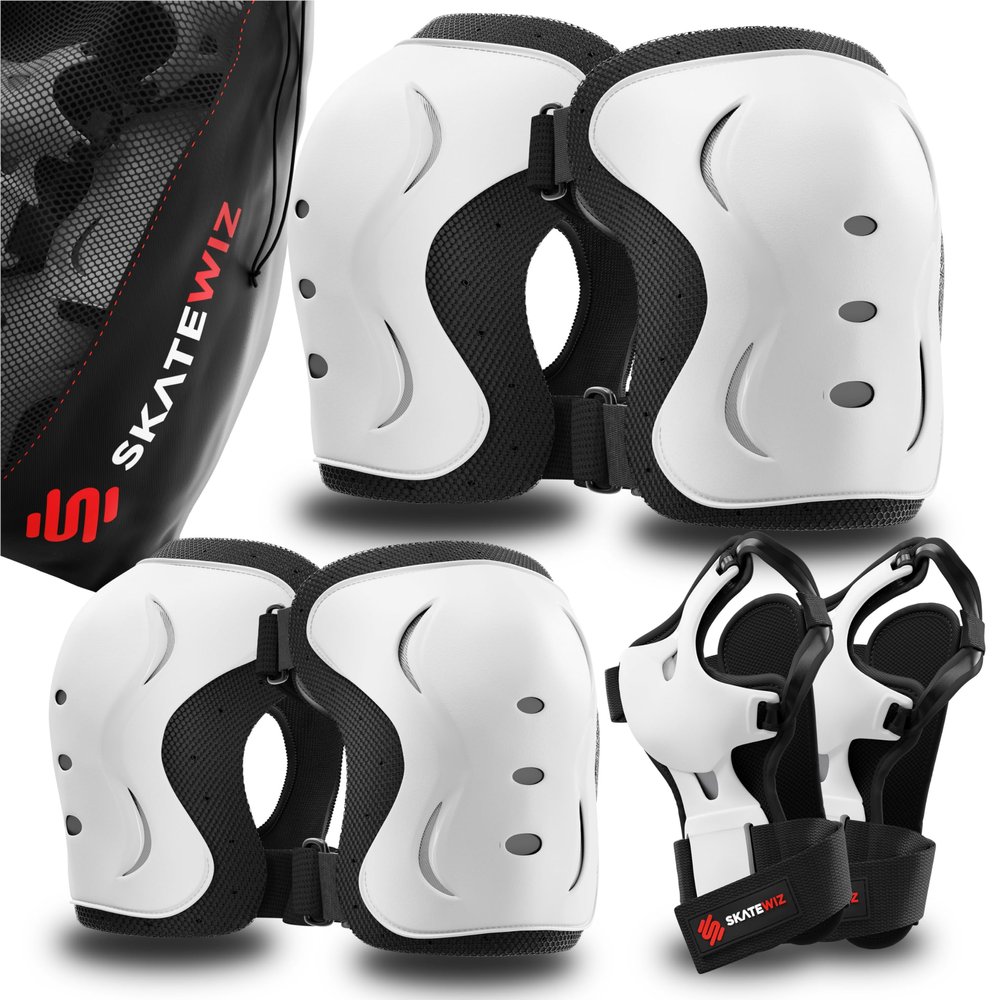 SKATEWIZ Knee and Elbow Pads for Kids 8-14 - Impact Size S White - Knee Pads for Kids - Wrist Guards for Skating Scooter Roller Skates Skateboard - Ice Skates Ages 6-12