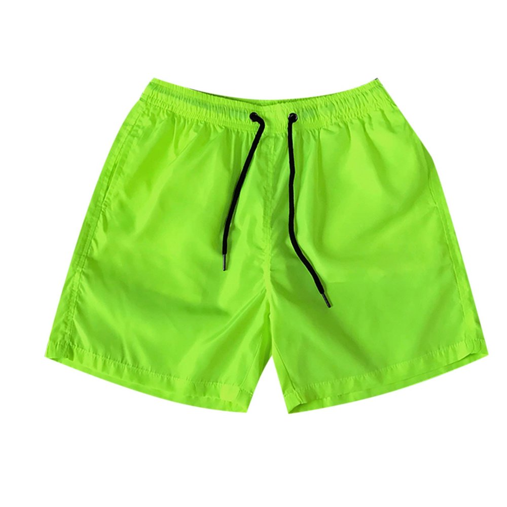 Sinzelimin Men's Quick-Dry Swim Trunks Holiday Casual 5'' Beach Shorts Drawstring Pocket Solid Candy Color Swimsuit Swimwear Fluorescent Green