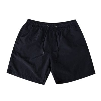 Sinzelimin Men's Quick-Dry Swim Trunks Holiday Casual 5'' Beach Shorts Drawstring Pocket Solid Candy Color Swimsuit Swimwear Black