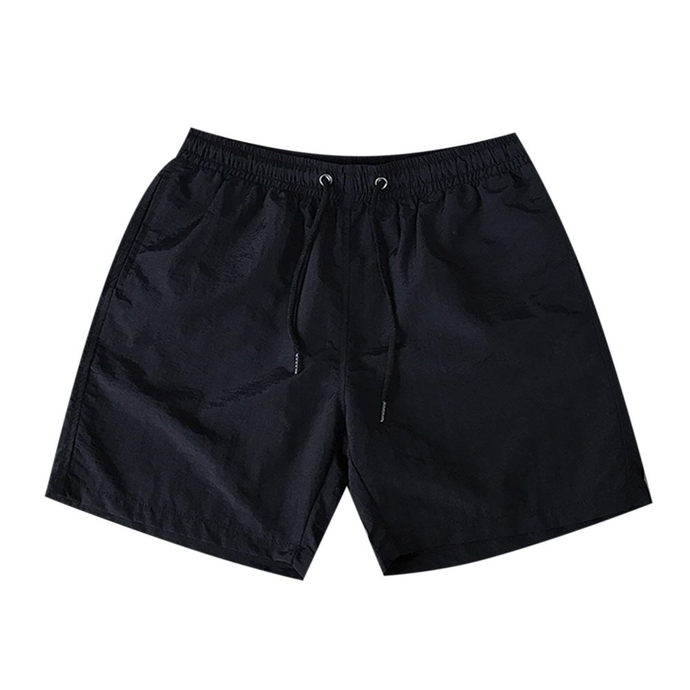 Sinzelimin Men's Quick-Dry Swim Trunks Holiday Casual 5'' Beach Shorts Drawstring Pocket Solid Candy Color Swimsuit Swimwear Black
