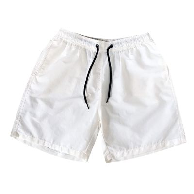 Sinzelimin Men's Quick-Dry Swim Trunks Holiday Casual 5'' Beach Shorts Drawstring Pocket Solid Candy Color Swimsuit Swimwear White
