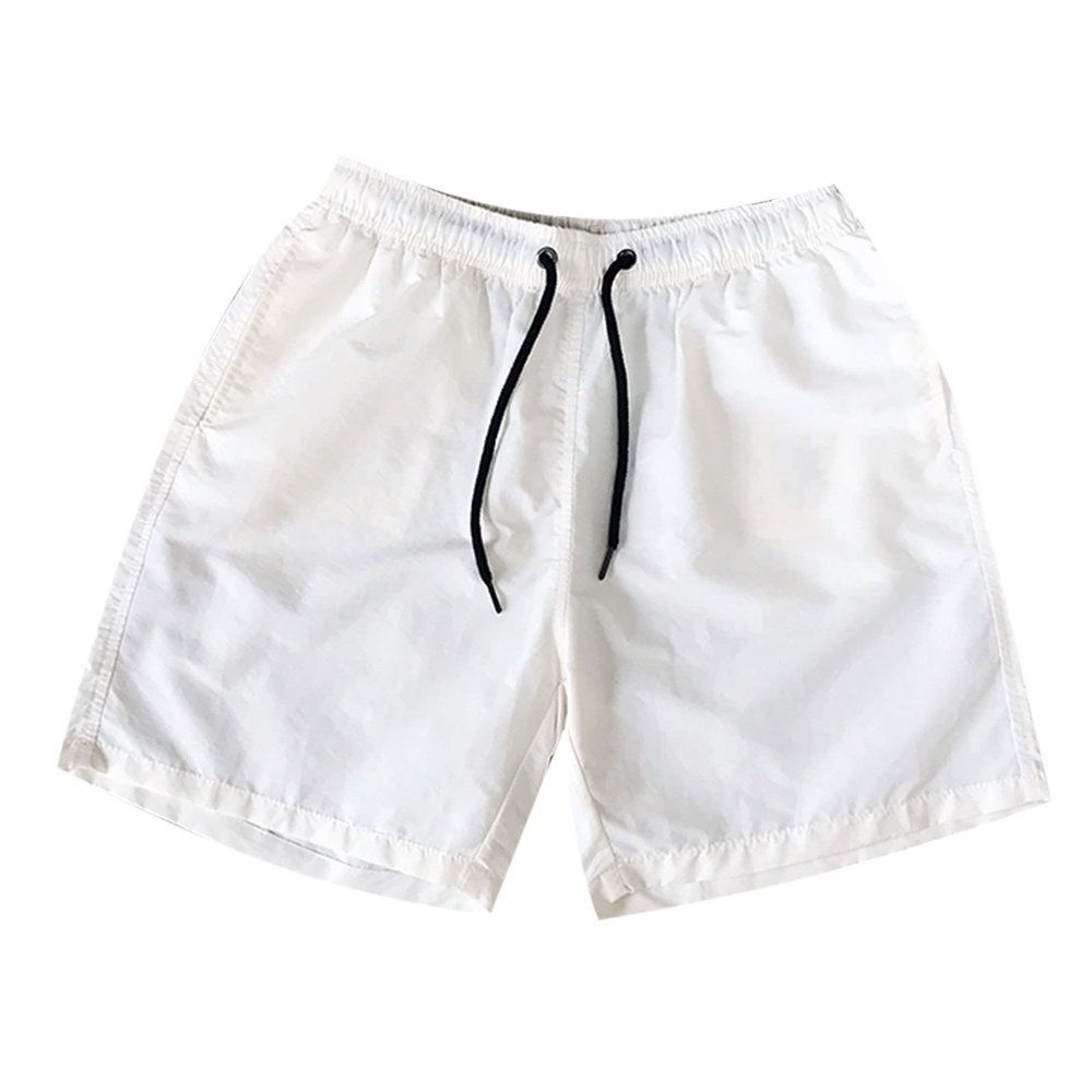 Sinzelimin Men's Quick-Dry Swim Trunks Holiday Casual 5'' Beach Shorts Drawstring Pocket Solid Candy Color Swimsuit Swimwear White