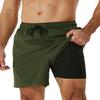 SILKWORLD Mens Swimming Trunks with Compression Liner 2 in 1 Quick-Dry Bathing Suits with Zipper Pockets Army Green view 1