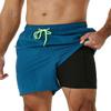 SILKWORLD Mens Swimming Trunks with Compression Liner 2 in 1 Quick-Dry Bathing Suits with Zipper Pockets Blue view 1