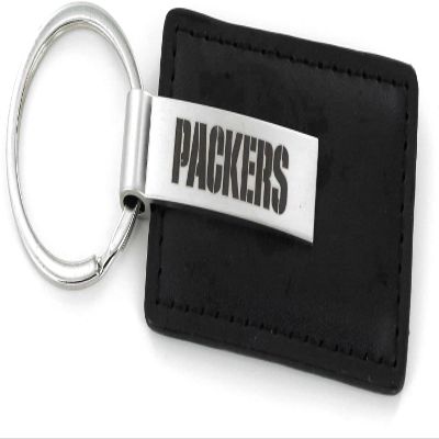 Aminco NFL Green Bay Packers Leather Keychain with Laser Engraved Logo