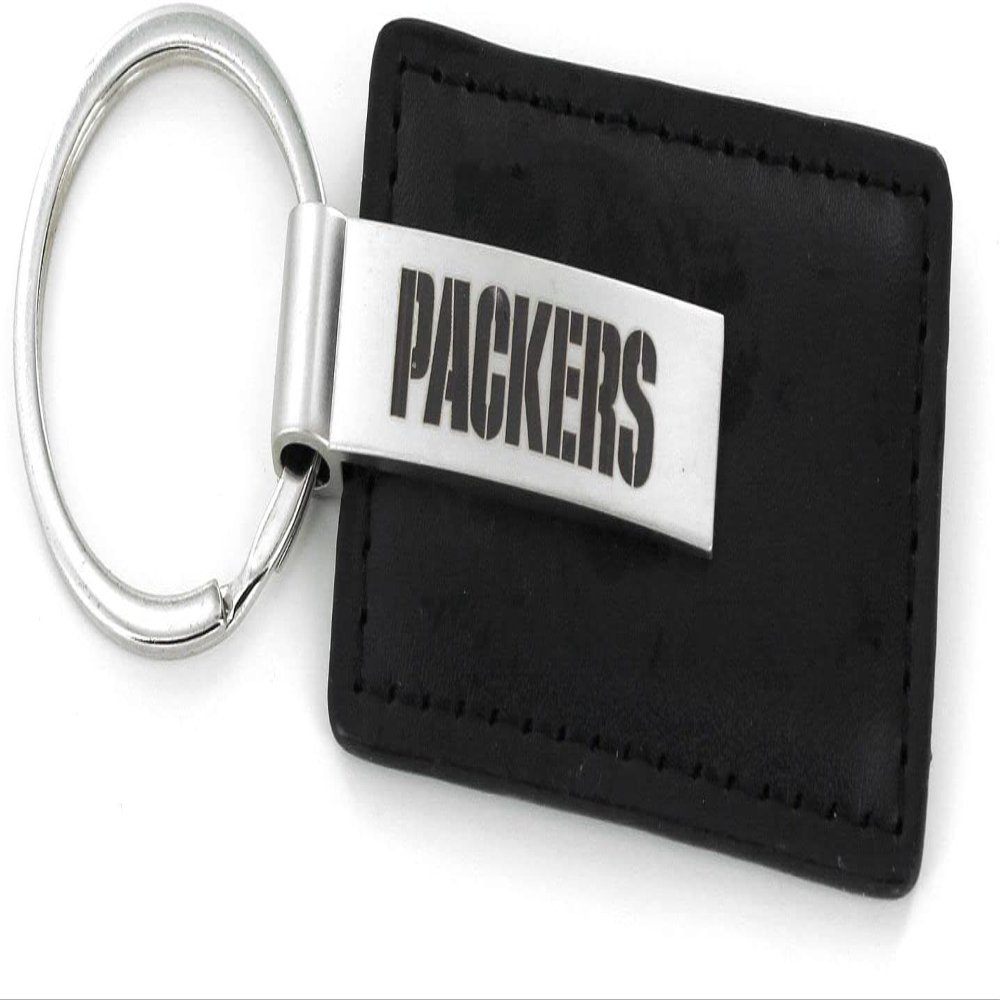 Aminco NFL Green Bay Packers Leather Keychain with Laser Engraved Logo
