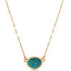 Teal Necklace for Women - Teal Jewelry, Dark Blue and Gold Tone Necklace for Women with Iridescent Simulated Druzy Stone, Boho Gold Tone Chain, Dainty Simple Pendant, Bohemian Preppy Delicate Chain view 1