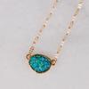 Teal Necklace for Women - Teal Jewelry, Dark Blue and Gold Tone Necklace for Women with Iridescent Simulated Druzy Stone, Boho Gold Tone Chain, Dainty Simple Pendant, Bohemian Preppy Delicate Chain view 3