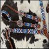 Showman Blue Beaded Southwest Design Single Ear Leather Headstall & Breast Collar Set, Average Full Size Horse view 2