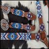 Showman Blue Beaded Southwest Design Single Ear Leather Headstall & Breast Collar Set, Average Full Size Horse view 3