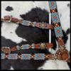 Showman Orange & Turquoise Beaded Southwest Design Single Ear Leather Headstall & Breast Collar Set view 3