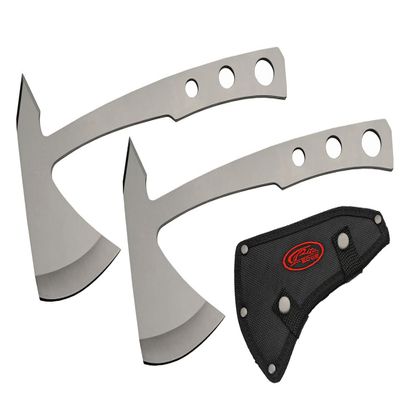 SZCO Supplies 9.5" Throwing Axes Set, 2-Piece Stainless Steel Hatchets with Nylon Sheath for Outdoor Sports, Axe Throwing, Target Practice, and Survival Tools