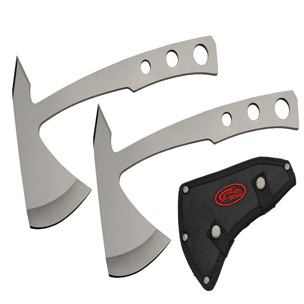 SZCO Supplies 9.5" Throwing Axes Set, 2-Piece Stainless Steel Hatchets with Nylon Sheath for Outdoor Sports, Axe Throwing, Target Practice, and Survival Tools