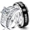 Kingsway Jewelry 925 Sterling Silver Rings Set  1.24ct Princess Cut Cubic Zirconia Rings for Women and Men  3-Pc Engagement Matching Rings for Couples  Premium Wedding Rings Set for Him and Her view 1