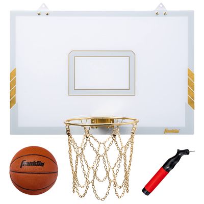 Franklin Sports Mini Basketball Hoop - Premium Gold Chrome Wall Mounted Backboard Mini Hoop with Rim + Net - Ball Included - Perfect Bedroom Accessory