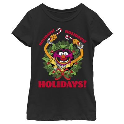 Disney Muppets Animal Holiday Girls Short Sleeve Tee Shirt Black