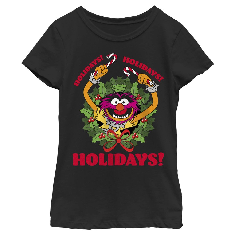 Disney Muppets Animal Holiday Girls Short Sleeve Tee Shirt Black