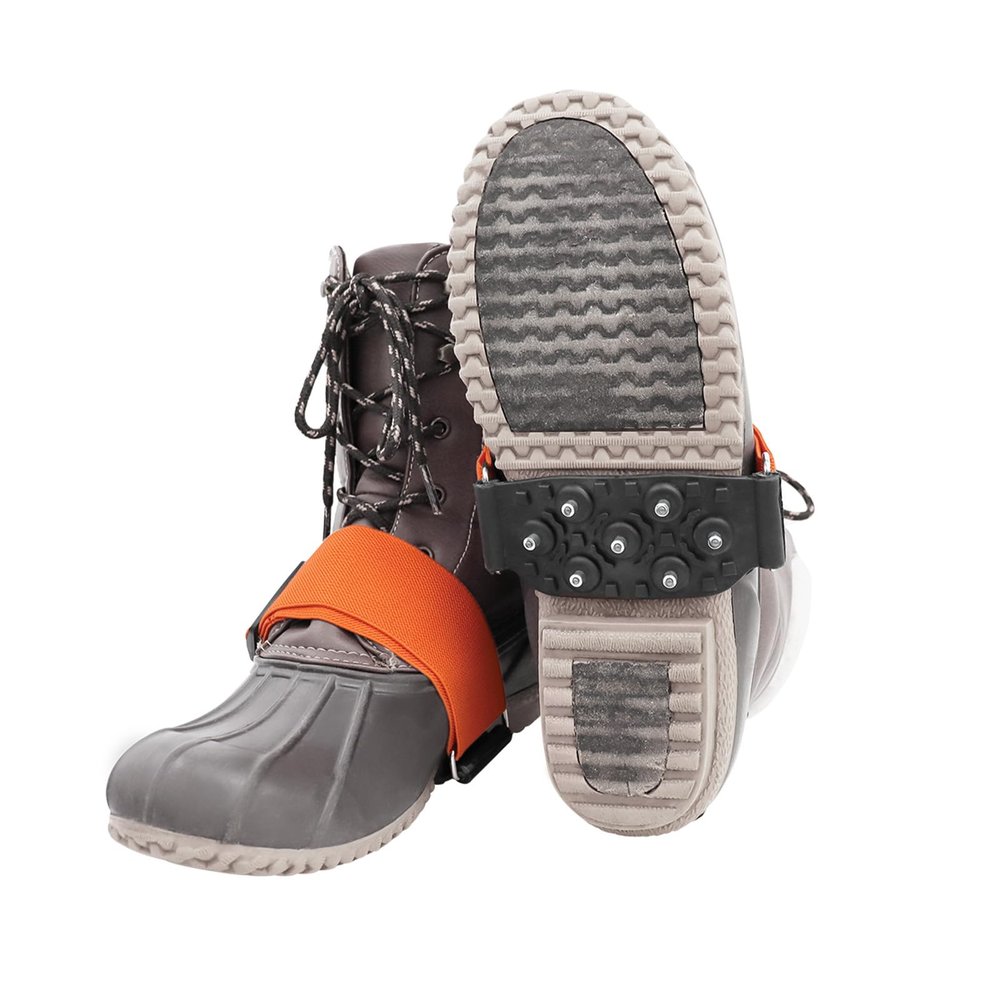 GGS Ice Cleats for Shoes & Boots Non-Slip, Mid-Sole Spikes with Adjustable Strap for Traction in Snow and Ice, Winter Hiking, Fishing, Walking, and Climbing, One Size