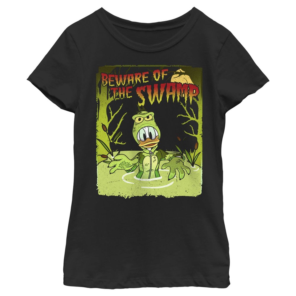 Disney Girl's Swamp Donald Poster T-Shirt, Black, X-Small