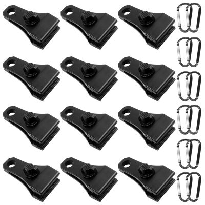 Upgrade Large Tarp Clips Heavy Duty Lock Grip - Total 24 PCs Tarp Clamps Thumb Screw Tent Fasteners with Carabiner for Camping Awnings Caravan Canopies Car Truck Swimming Pool Boat Cover Clips